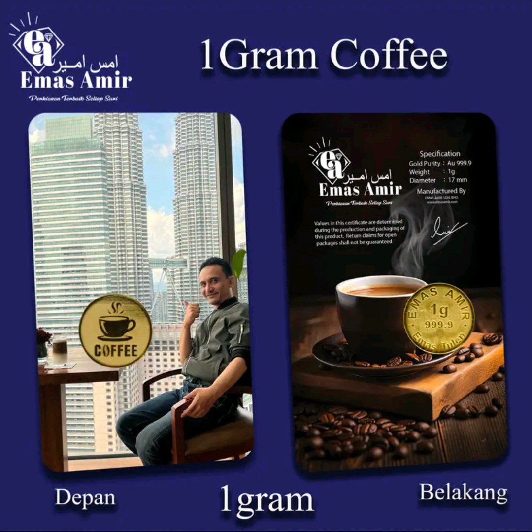 Emas Amir Syiling Emas/Gold Coin 1 Gram 999.9 Custom - Coffee Emas Amir Syiling Emas/Gold Coin 1 Gram 999.9 Custom - Coffee